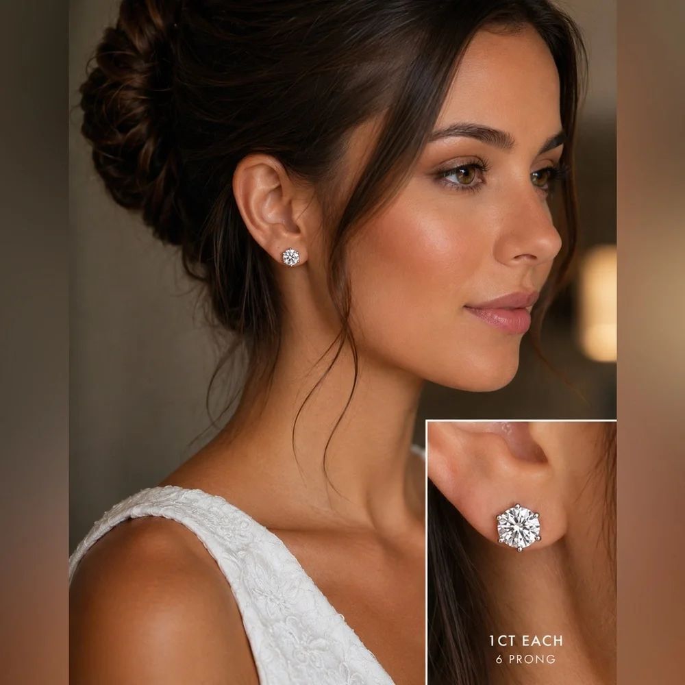 2 CT! Gorgeous Sterling Silver Moissanite Stud Earrings